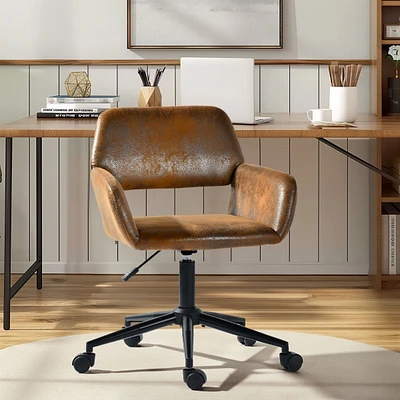 Adjustable Brown Suede Swivel Office Chair with Armrests by Maison Classique