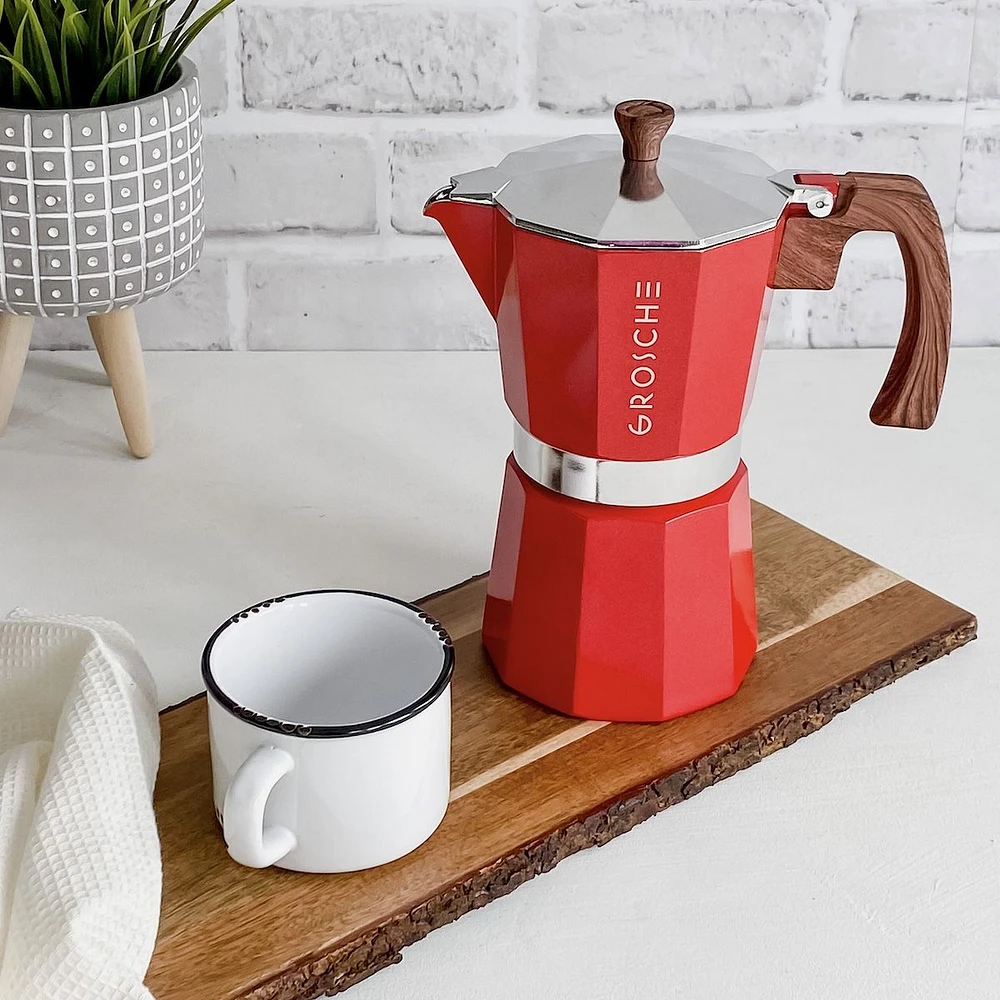 Milano Red Stovetop Espresso Maker by Grosche - 9 Cup