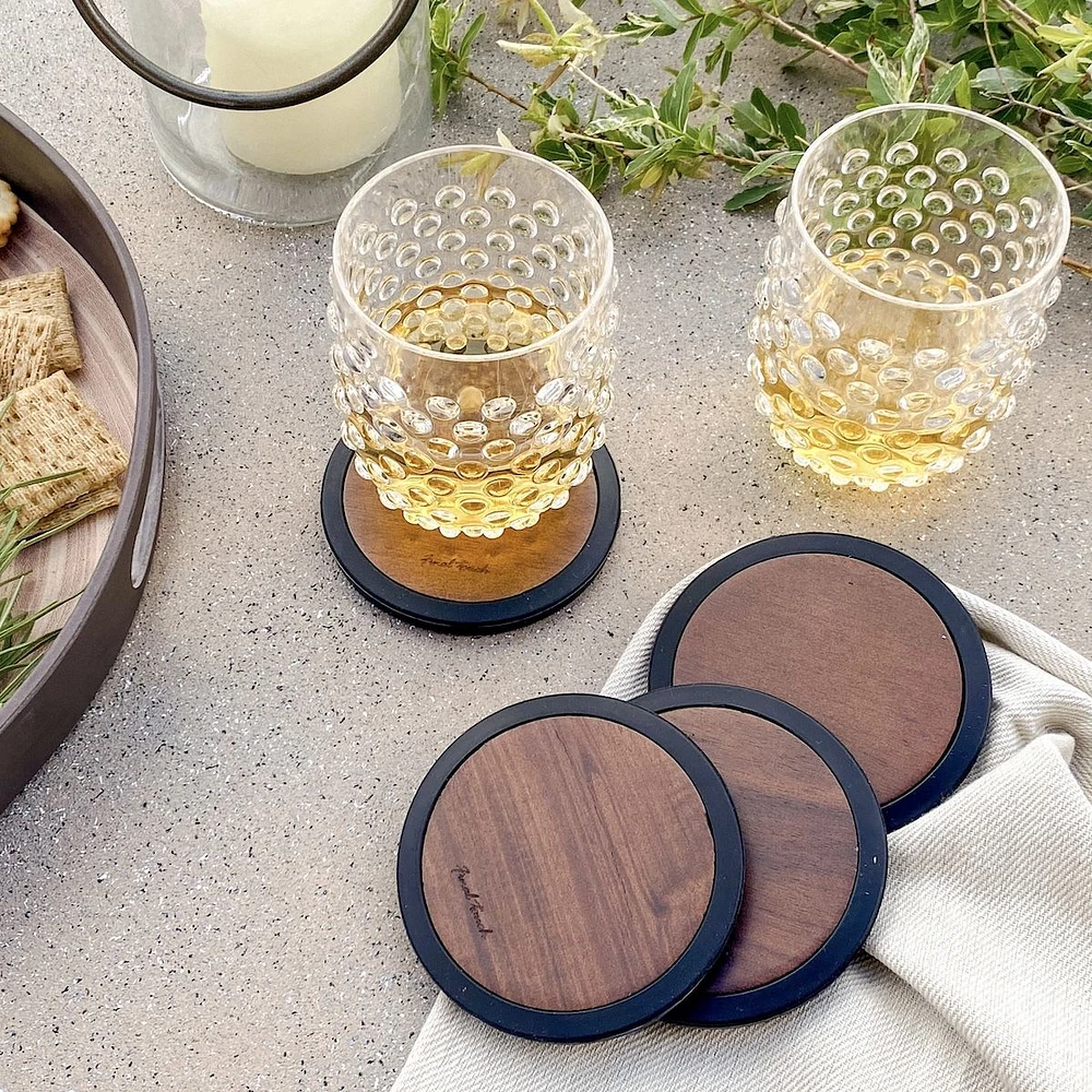 Set of 4 Acacia Wood Round Coasters by Final Touch