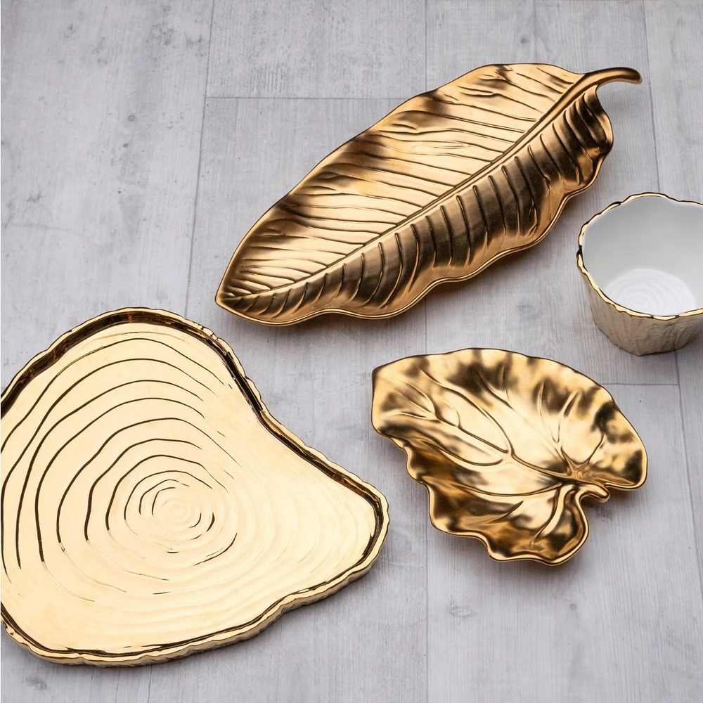 Gold Bark and Leaf Tray by Leeber Limited