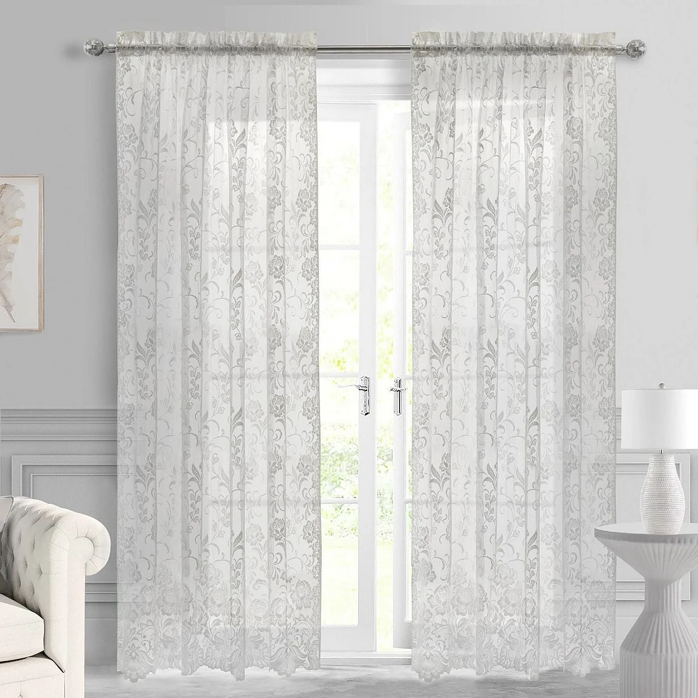 Rideau « Limoges » passe-tringle en dentelle et jacquard