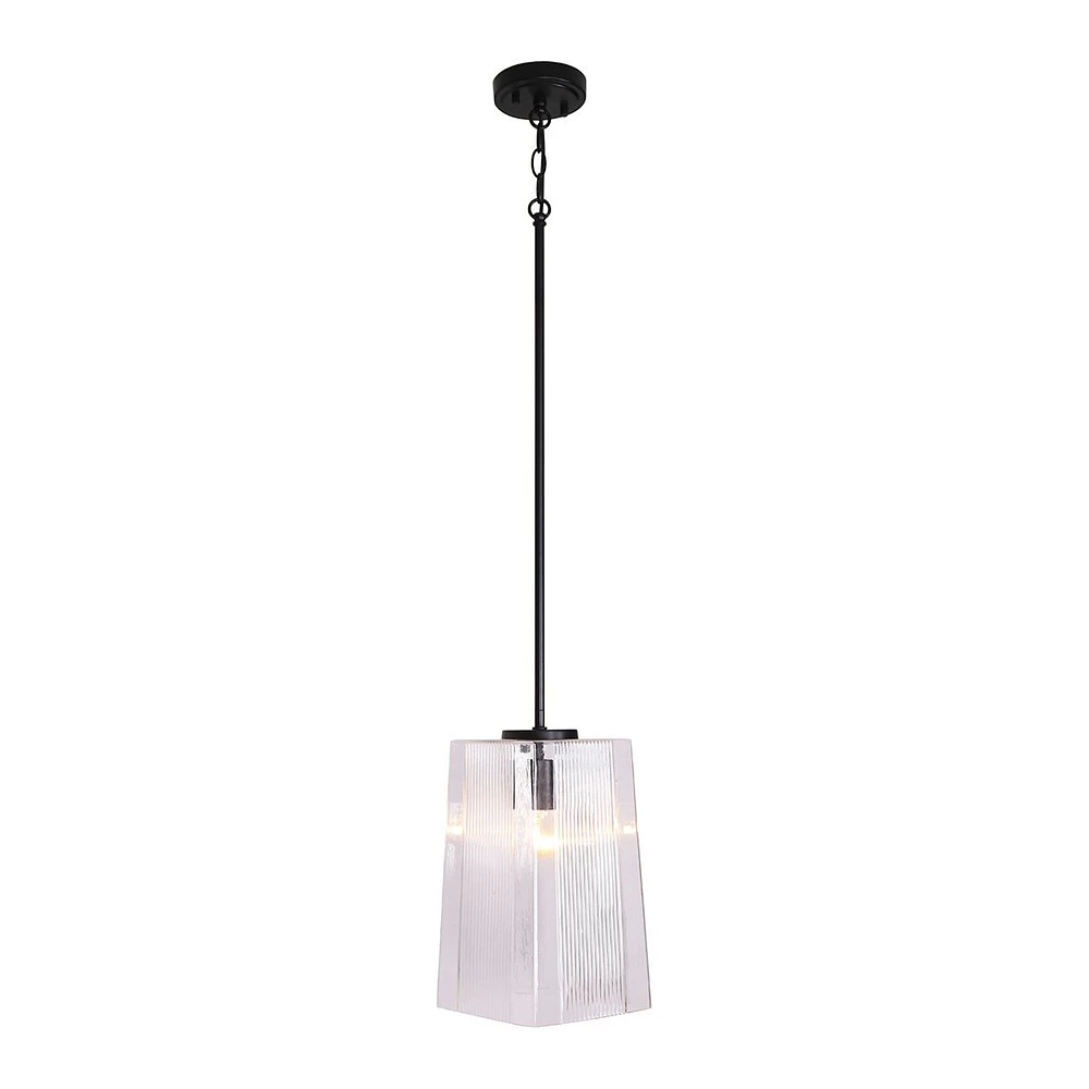 Lampe suspendue carrée ajustable en verre gravé noir mat par Luce Lumen