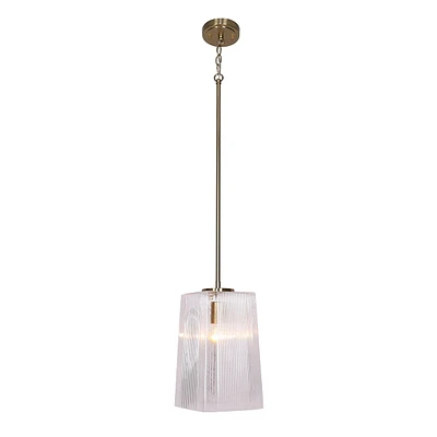 Lampe suspendue ajustable en verre carré gravé et or brossé par Luce Lumen