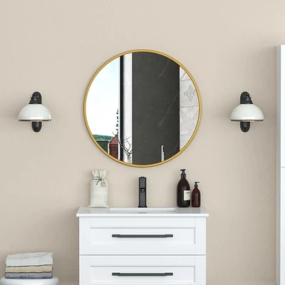 Miroir rond en métal « mani » or - 28 x 28 po