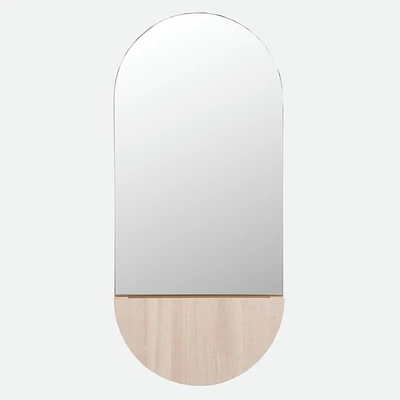 Oval Mirror with Natural Wood Base 