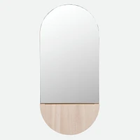 Miroir ovale avec base en bois naturel