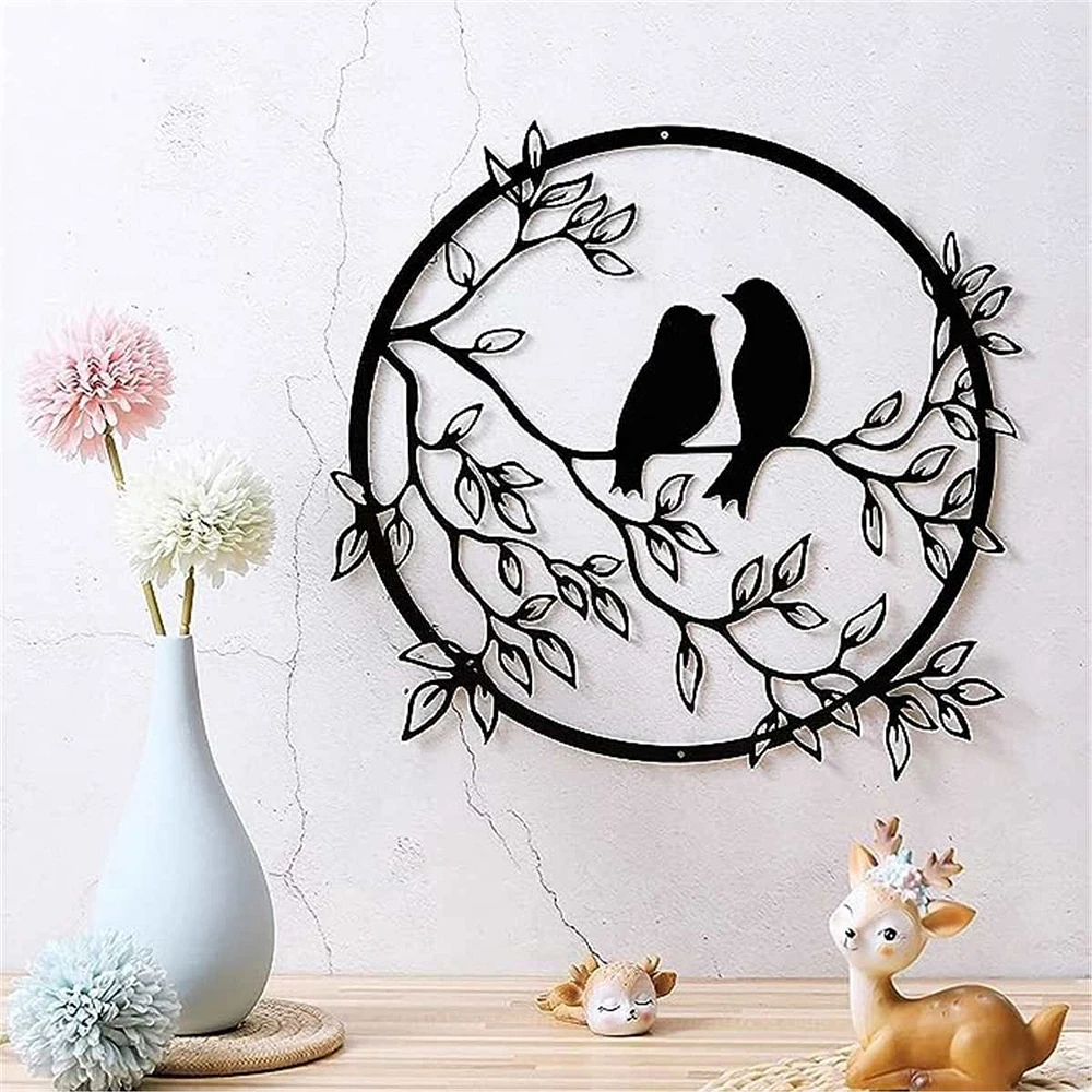 Wall Decor, Birds Lovers On A Branch - Black