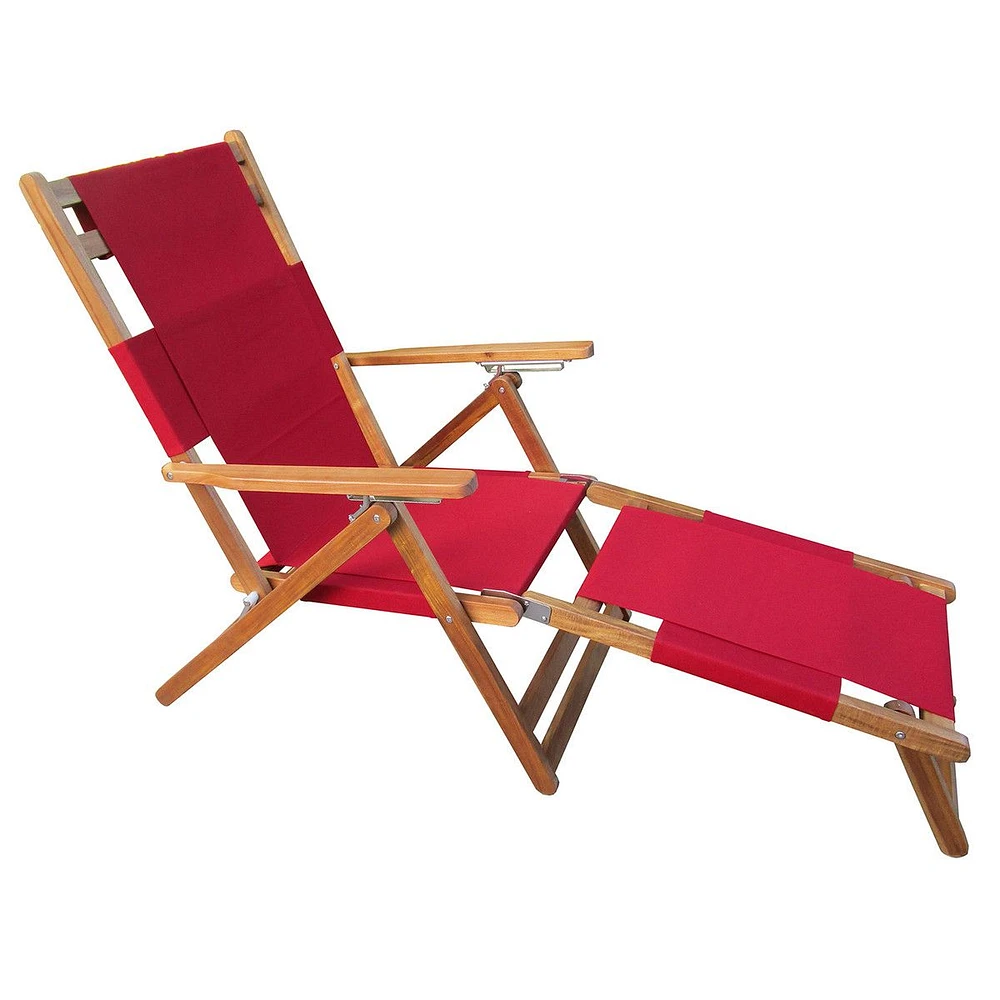 Chaise longue rouge portative avec repose-pieds