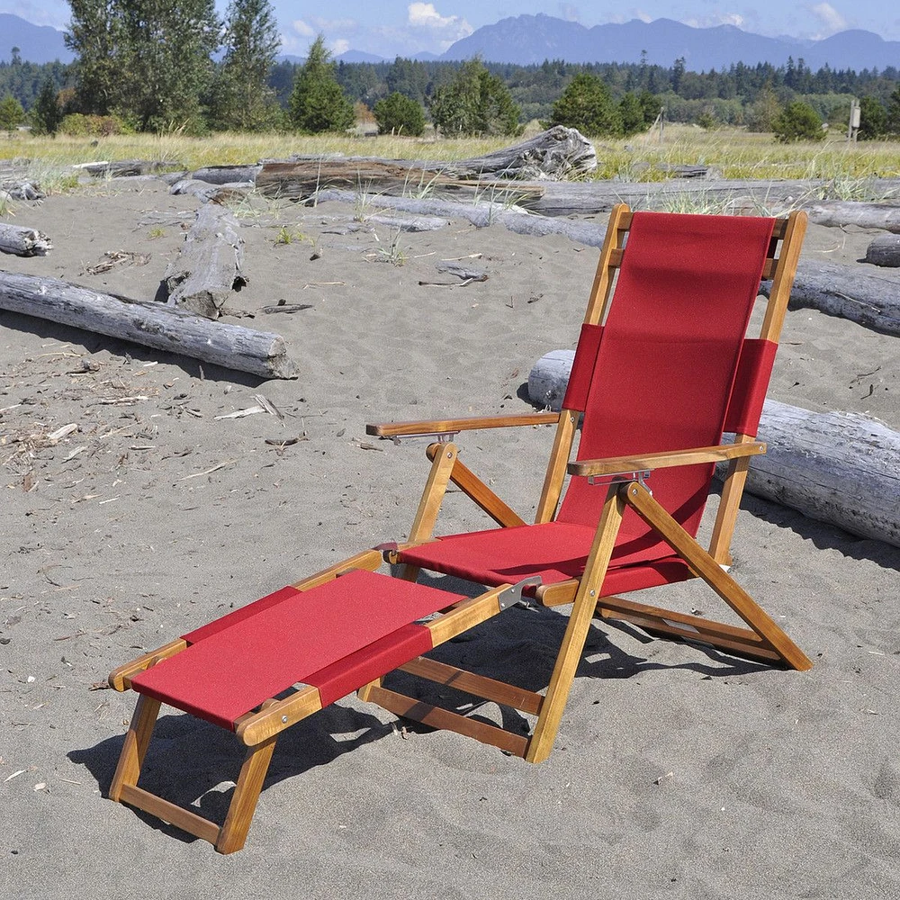 Chaise longue rouge portative avec repose-pieds