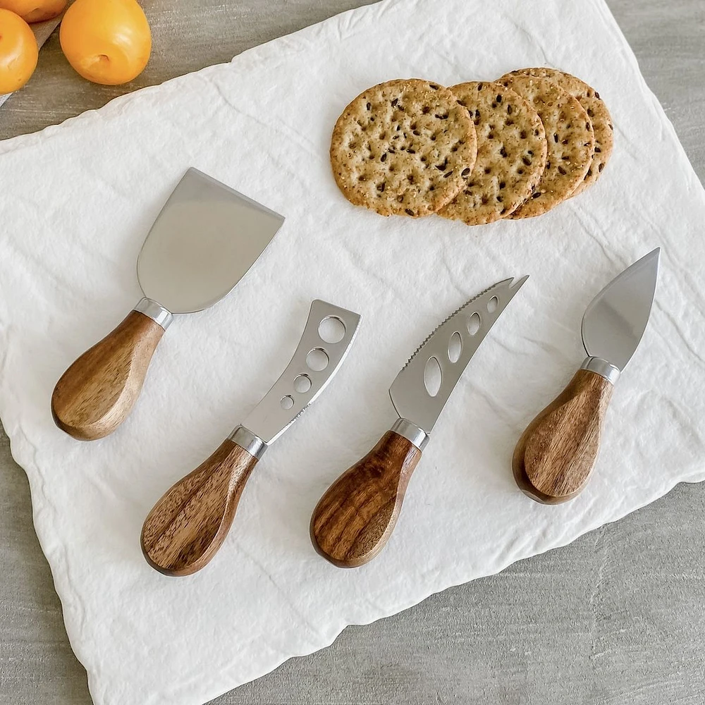 Ensemble de 4 couteaux à fromage en acacia