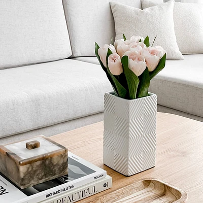 White Radiance Cube Vase by Torre & Tagus - 7.75''  (19.69 cm)