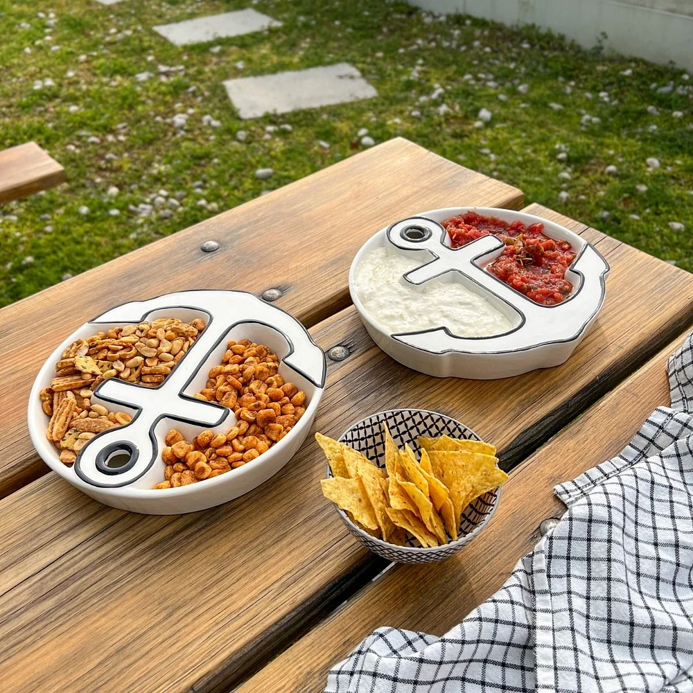 Plateau de service en céramique motif ancre