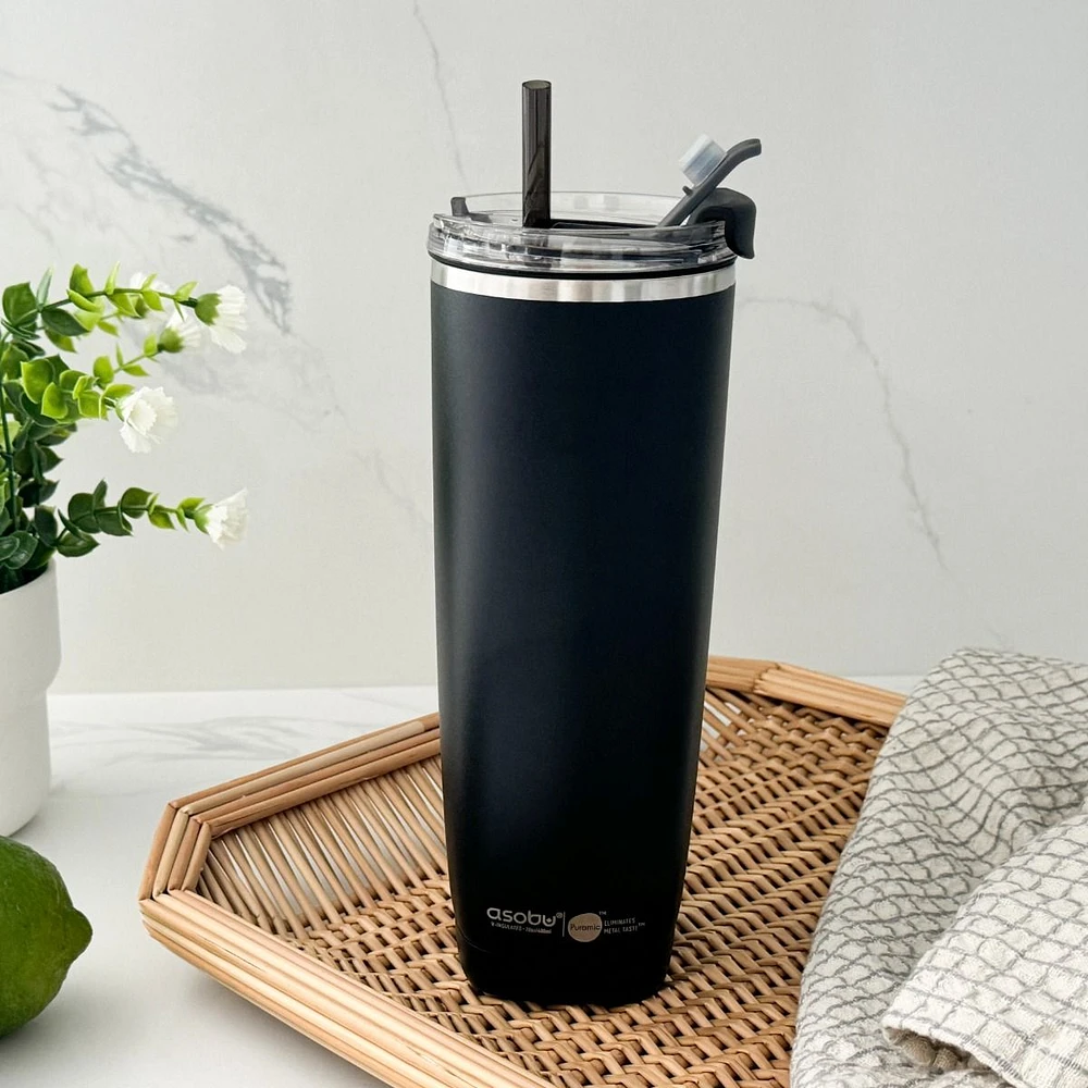 Black Aqualina Tumbler with Built in Straw by asobu