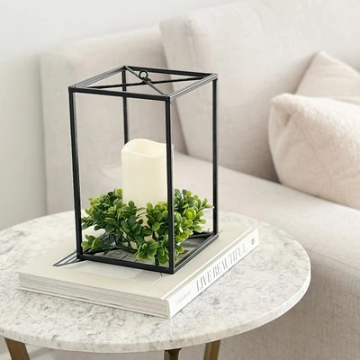 Hanging Lantern with LED Candle & Foliage