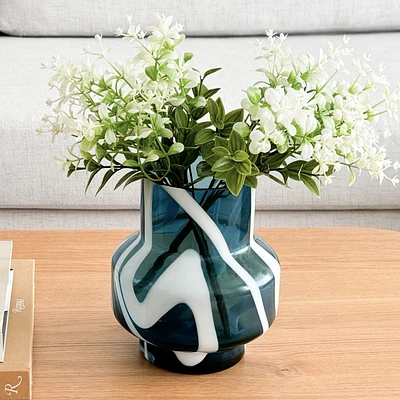 Vase fusion abstrait par Torre & Tagus - 8 po, Blanc/bleu