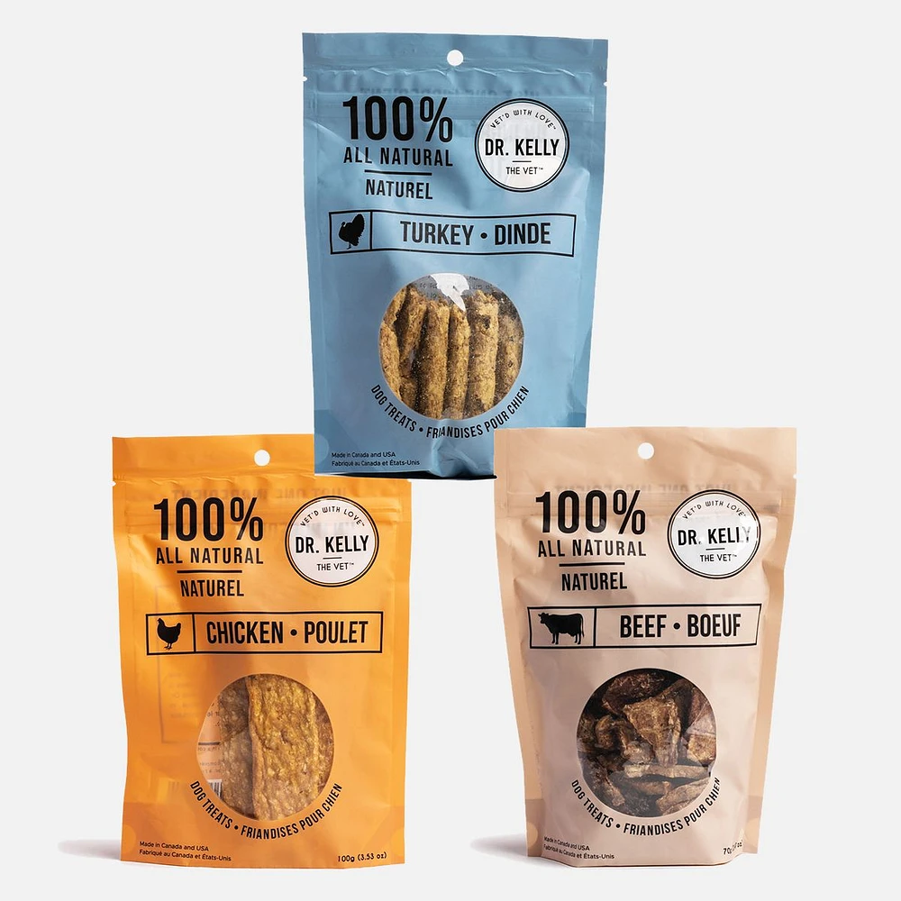 Pack of 3 Protein Treats by SilverPaw - Chicken, Beef and Turkey