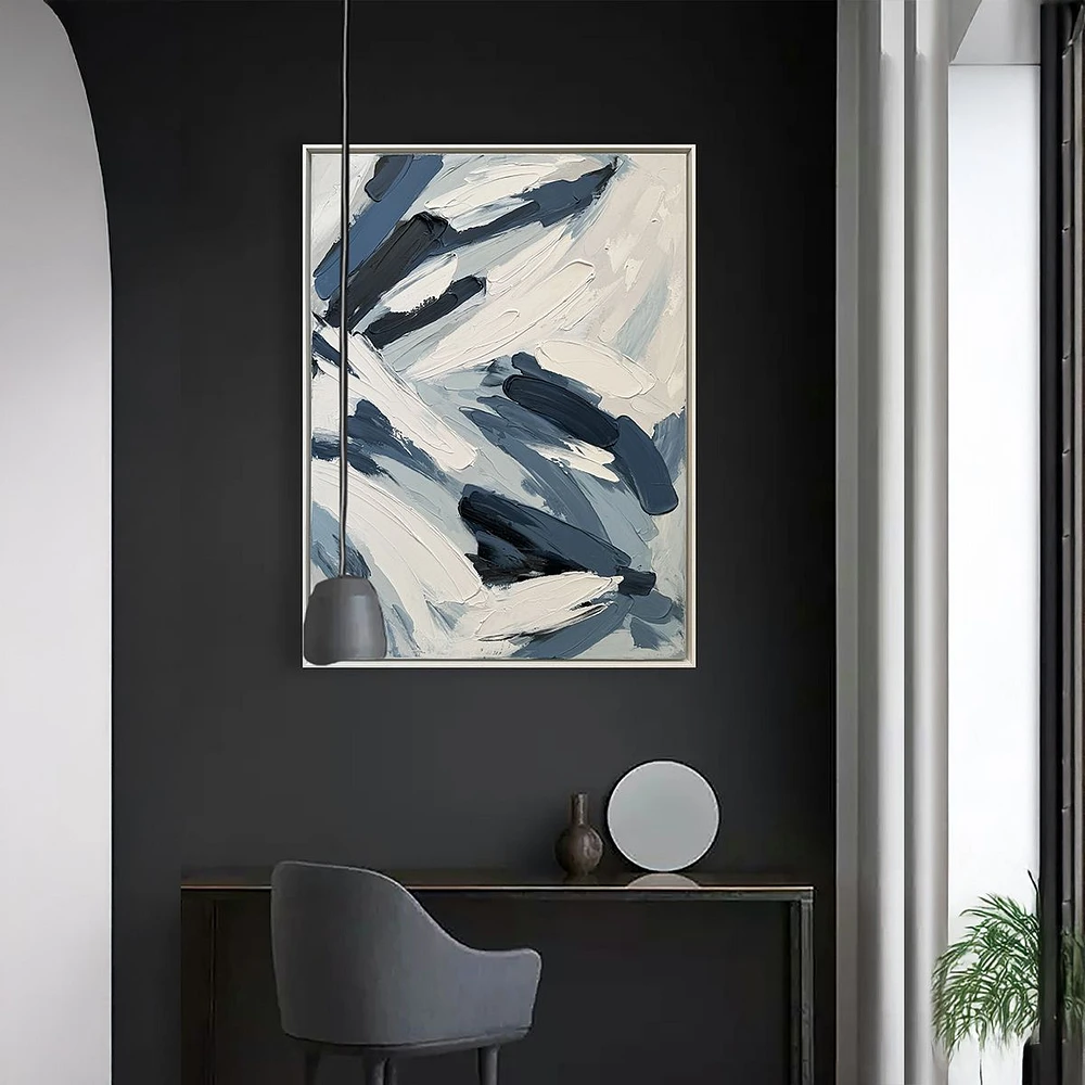 Veil White and Blue Abstract Painting