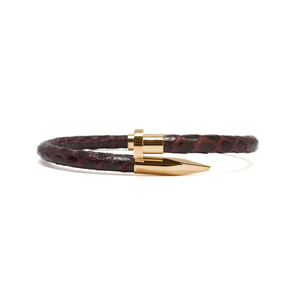 Luenzo Exotic Python Brown Leather with Rose Gold Nail Bracelet