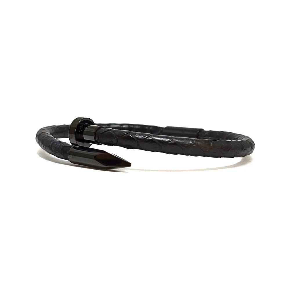 Luenzo Exotic Python Black Leather Nail Bracelet