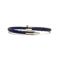 Luenzo Exotic Python Navy Leather with Silver Nail Bracelet