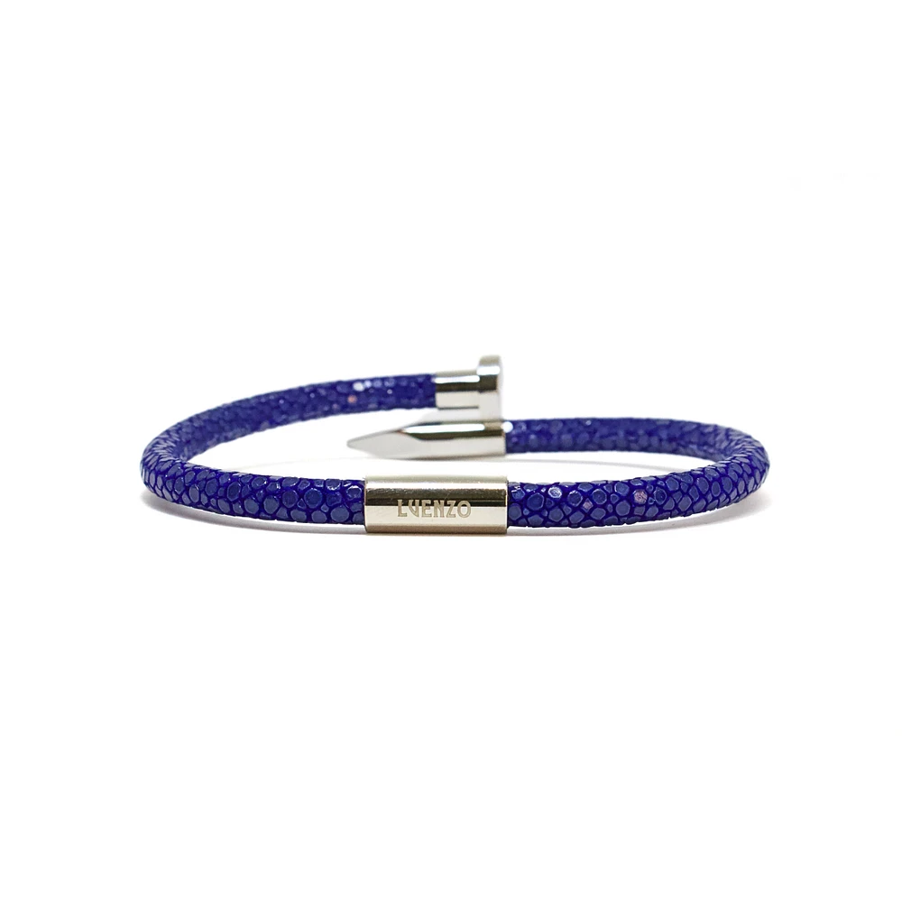 Luenzo Exotic Stingray Electric Blue Leather Nail Bracelet