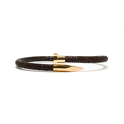 Luenzo Exotic Stingray Dark Brown Leather with Rose Gold Accent Bracelet