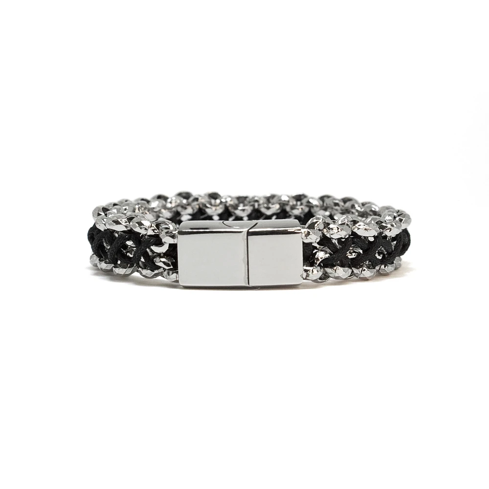 Luenzo Stainless Steel Box Chain Bracelet with Black Elastic Insert