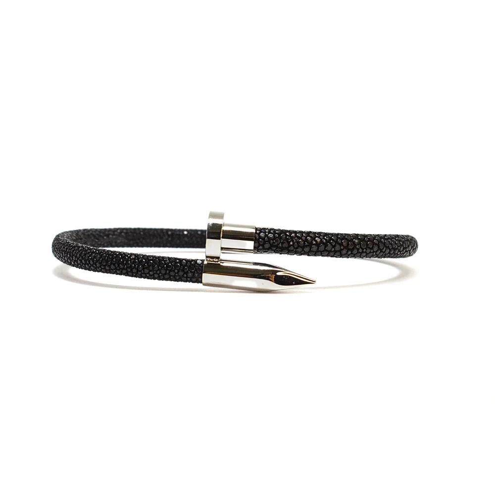 Luenzo Exoitc Stingray Black Leather Nail Bracelet