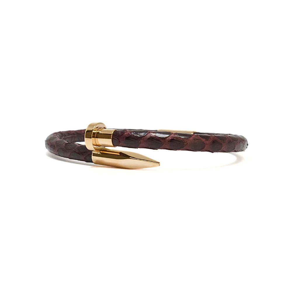 Luenzo Exotic Python Brown Leather with Rose Gold Nail Bracelet