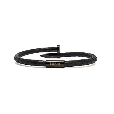 Luenzo Exotic Python Black Leather Nail Bracelet