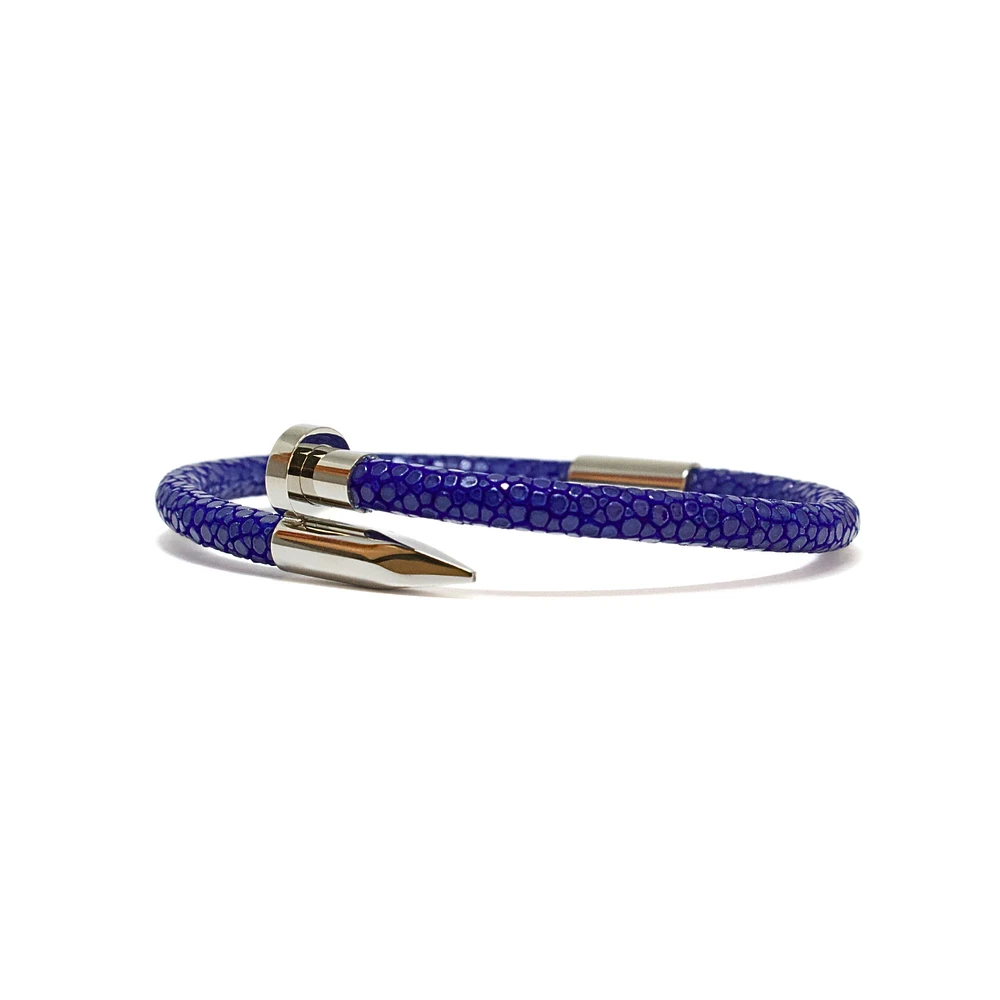 Luenzo Exotic Stingray Electric Blue Leather Nail Bracelet