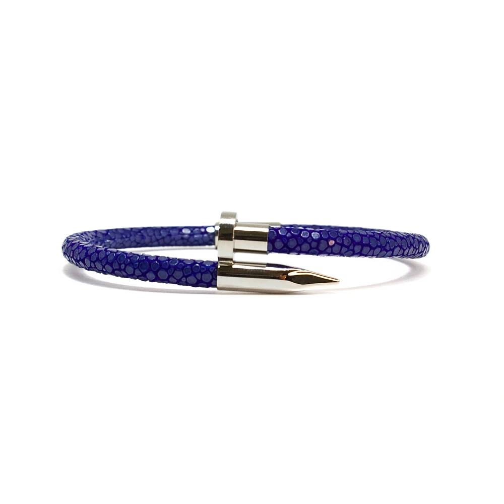 Luenzo Exotic Stingray Electric Blue Leather Nail Bracelet