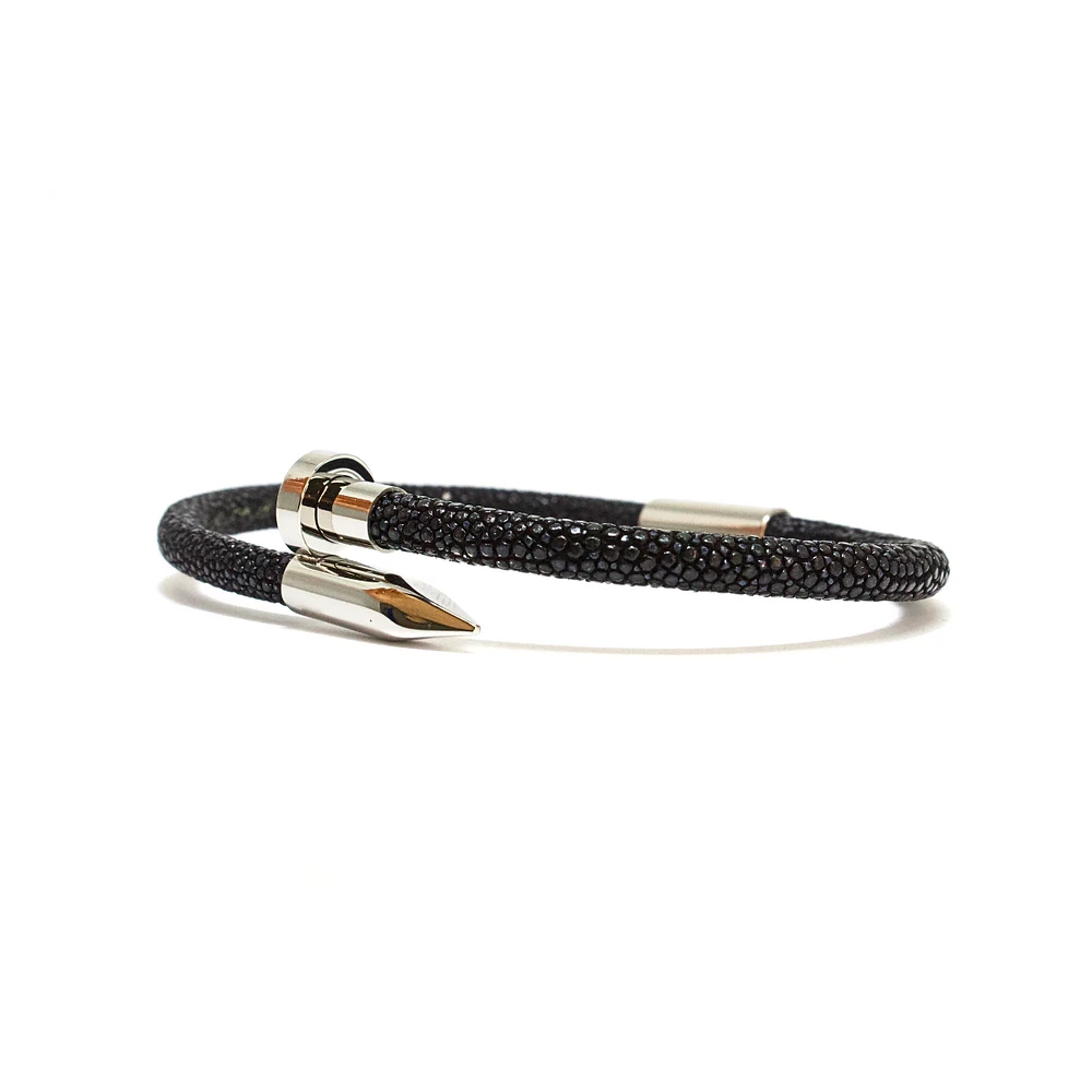 Luenzo Exoitc Stingray Black Leather Nail Bracelet