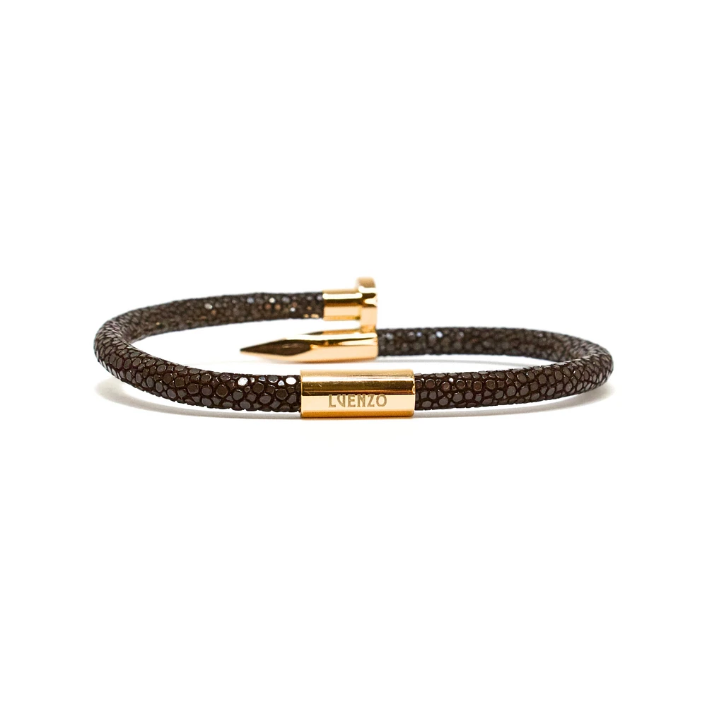 Luenzo Exotic Stingray Dark Brown Leather with Rose Gold Accent Bracelet