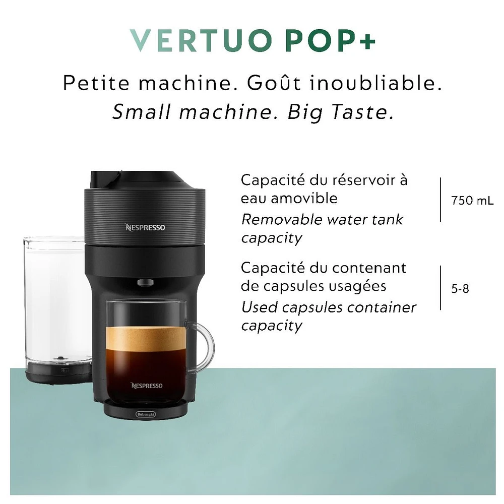 Machine à café et espresso à capsule Nespresso® Vertuo POP+ par De'Longhi - Noir réglisse