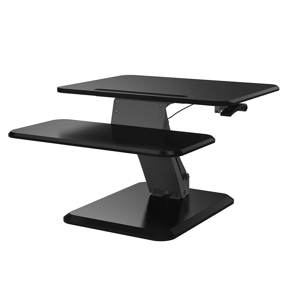 Sit-Stand Pedestal Desk Converter with Smart Rail for Mobile Devices