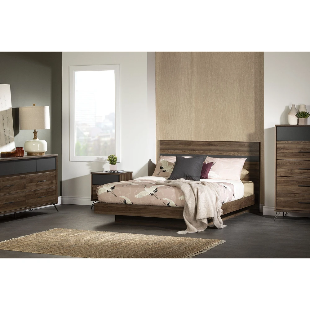 Olvyn 5-Drawer Chest Storage in Natural Walnut and Charcoal by South Shore Furniture