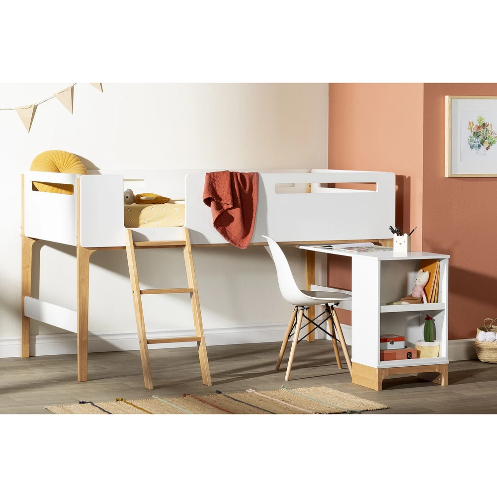 Bebble Twin Loft Bed with Desk White and Natural by South Shore Furniture