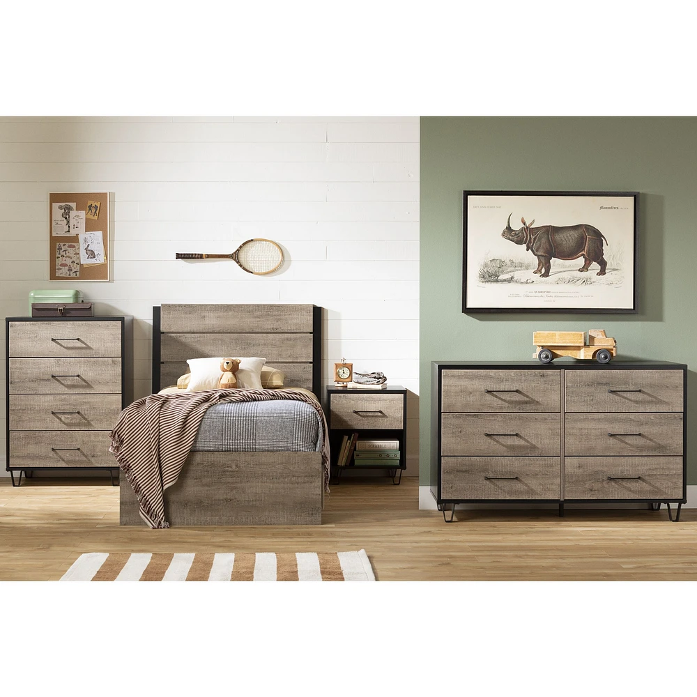 Arlen 6-Drawer Double Dresser in Weathered Oak and Matte Black by South Shore Furniture