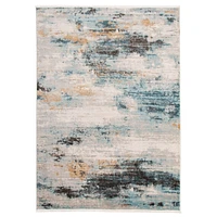 Tapis Delphine bleu, ivoire