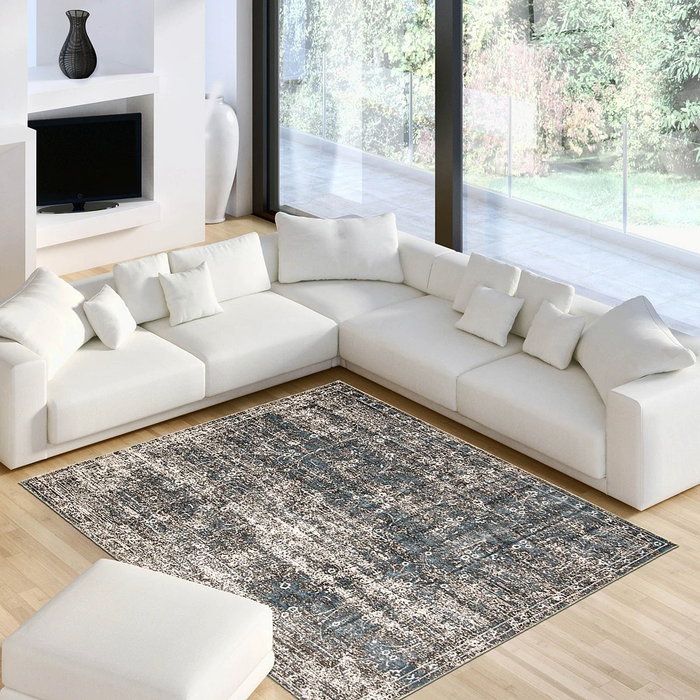 Tapis Luna bleu, gris