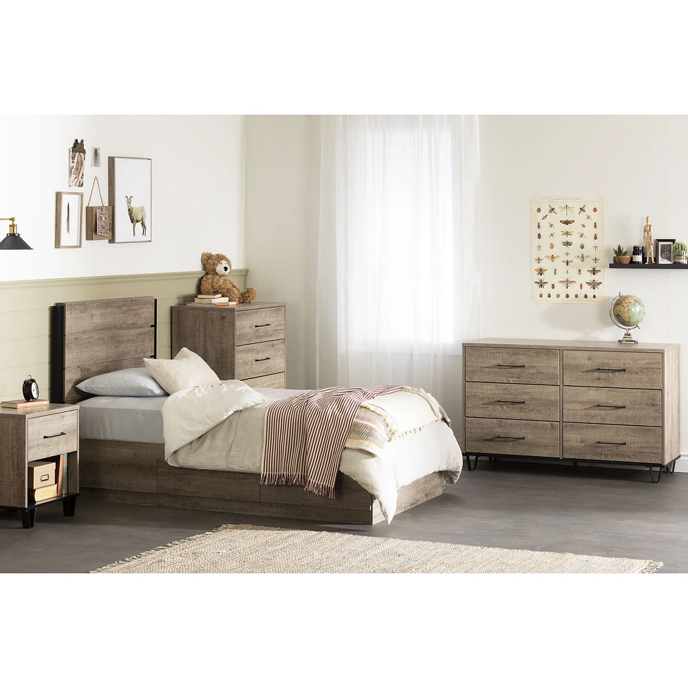 Arlen Twin Mates Bed with 3 Drawers and Headboard Set Weathered Oak by South Shore Furniture