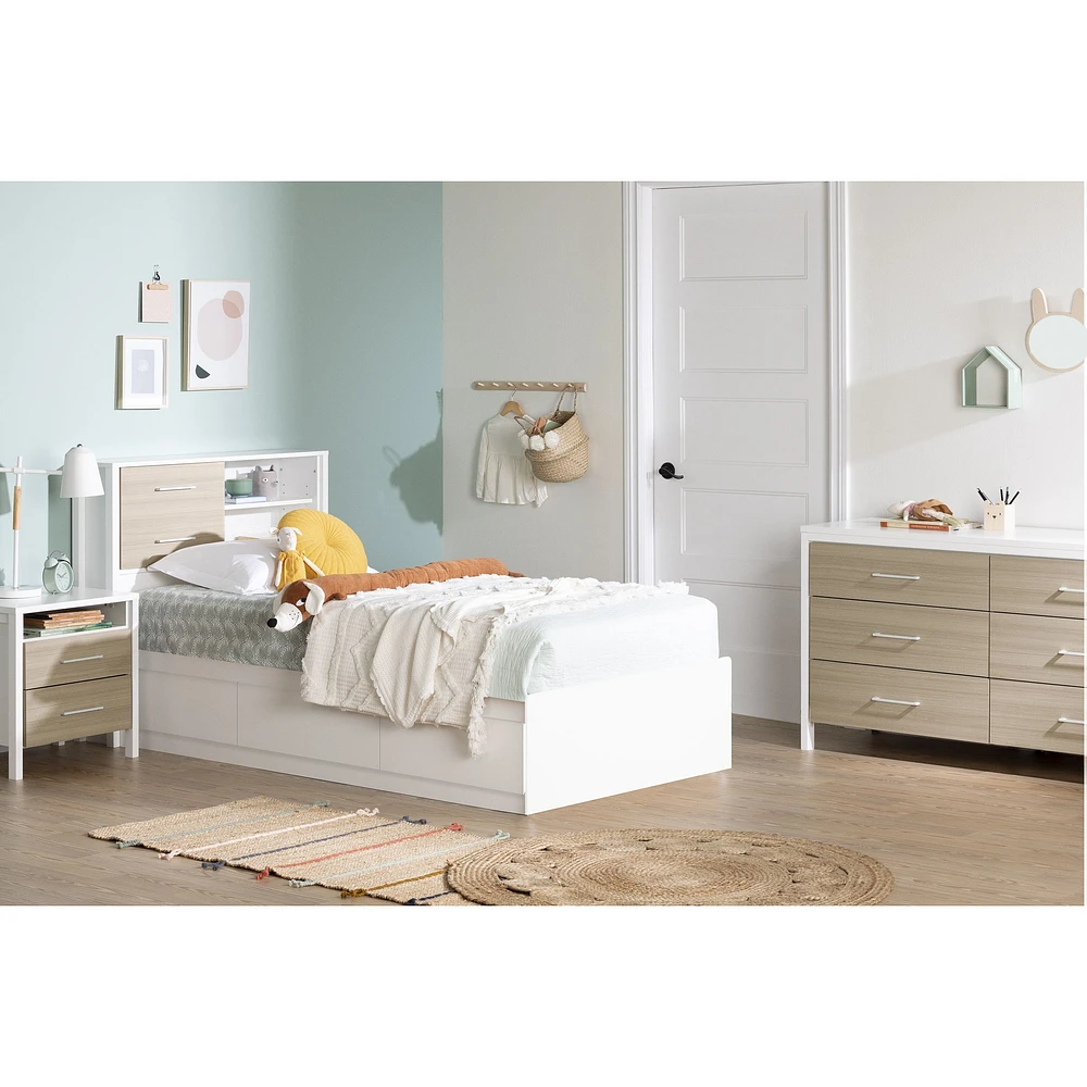 Munich Twin Mates Bed with 3 Drawers in Pure White by South Shore Furniture