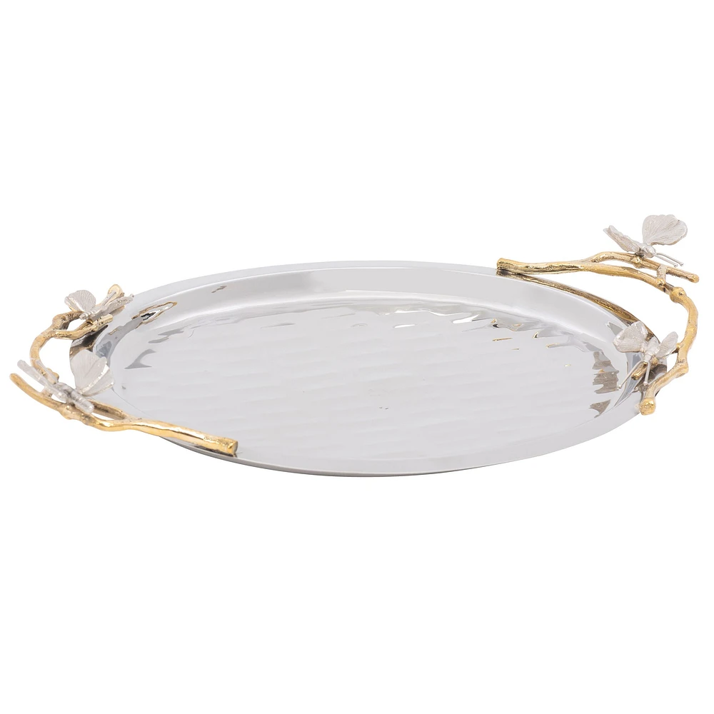 Elegance Gold Dragonfly Oval Tray with Handles