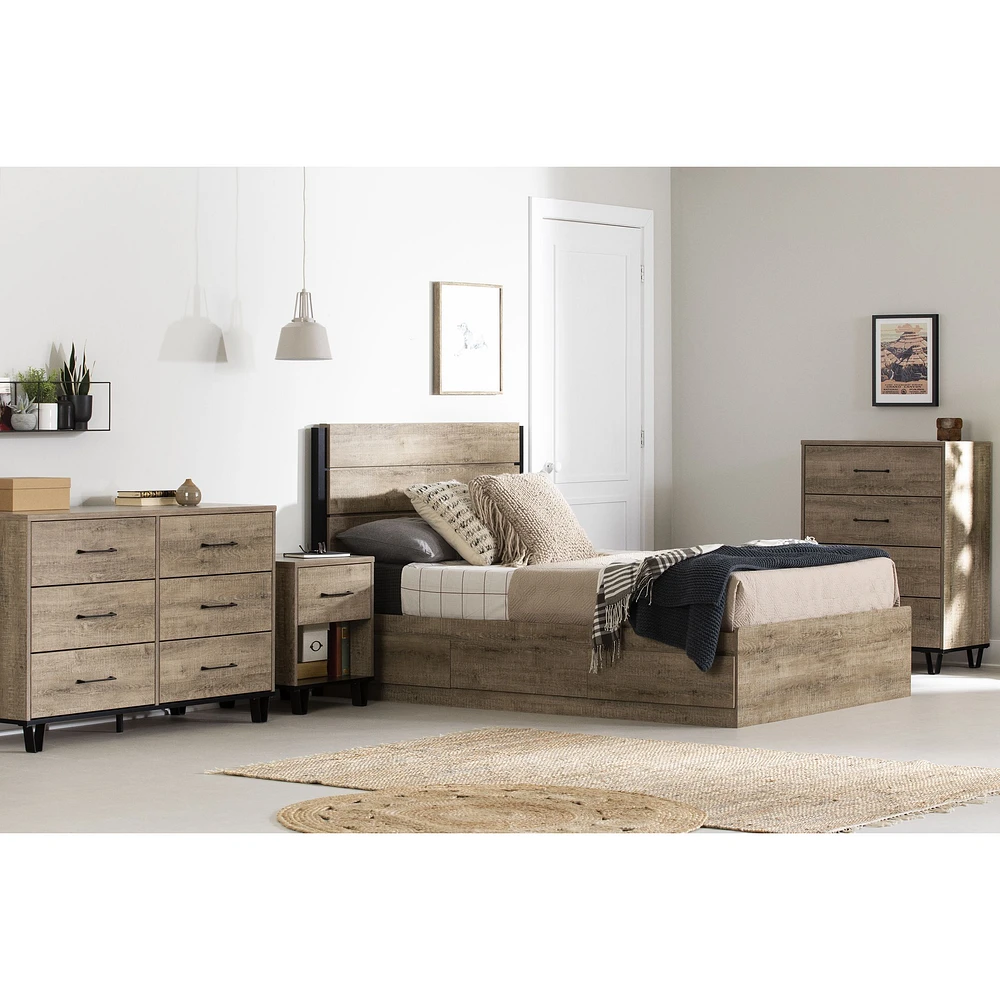 Arlen Full Mates Bed with 3 Drawers Weathered Oak by South Shore Furniture