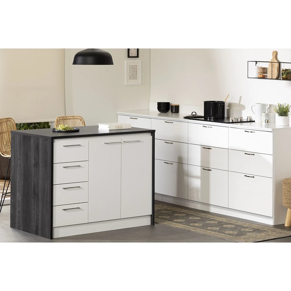 Myro Kitchen Island with Storage Grey Oak and White by South Shore Furniture