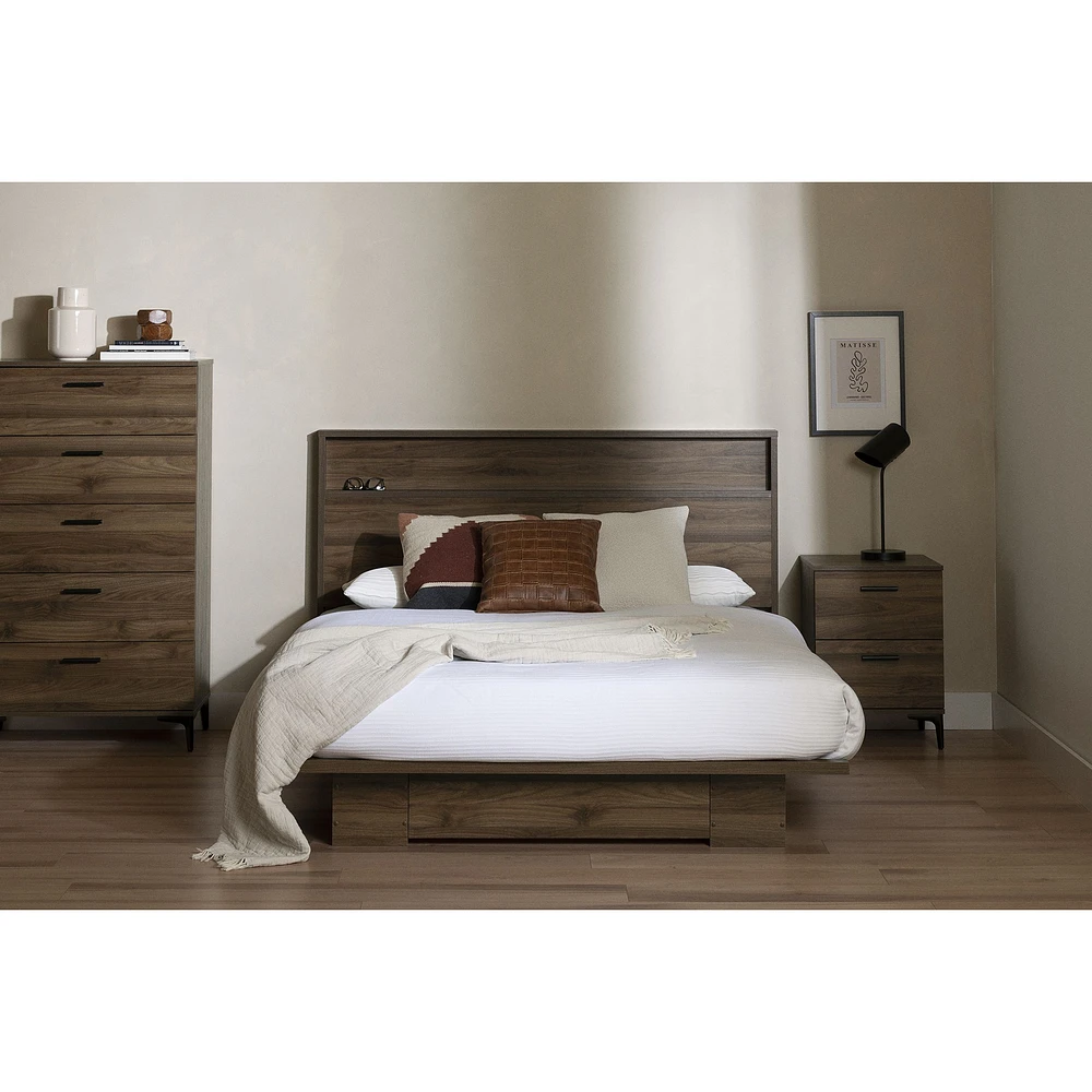 South Shore Furniture Musano Full/Queen Headboard with Storage Shelf - Natural Walnut