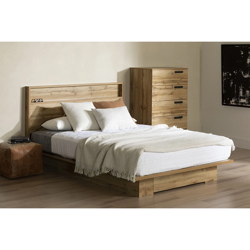 South Shore Furniture Cavalleri Full/Queen Platform Bed with Drawer - Nordik Oak