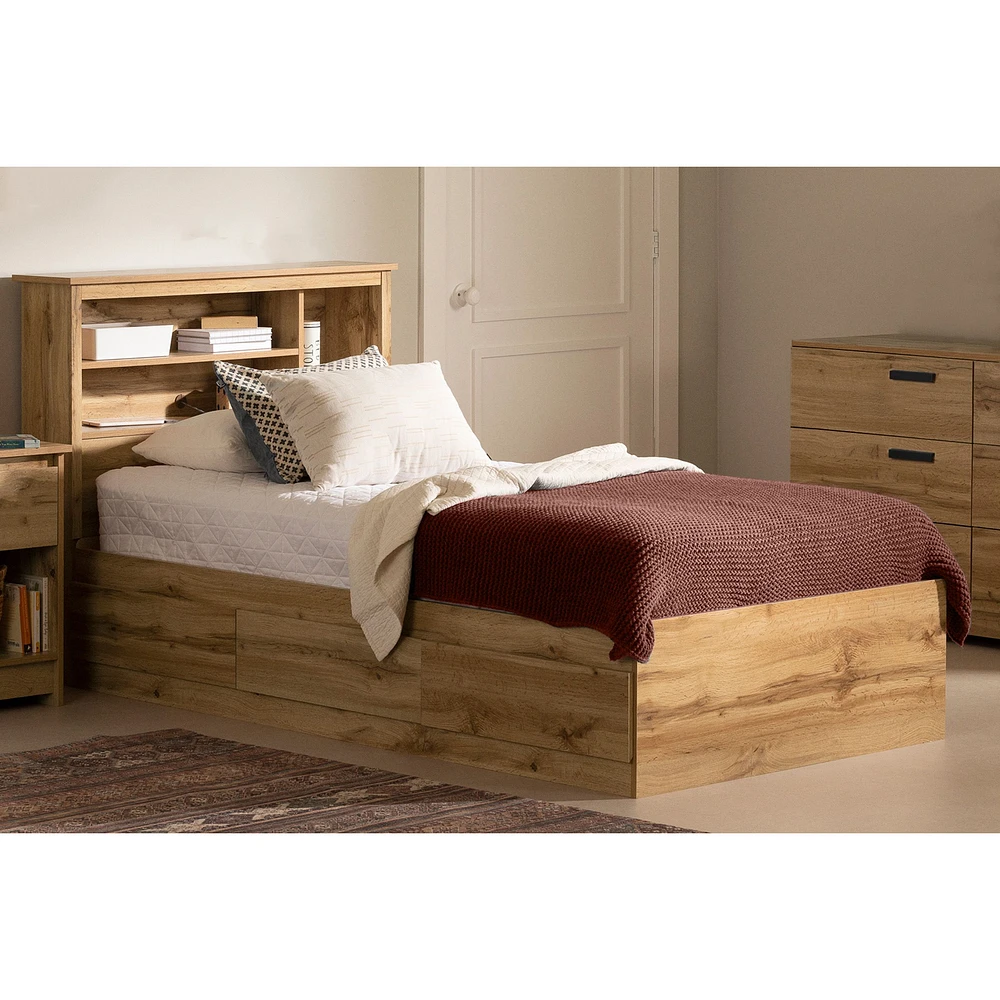 South Shore Furniture Cavalleri Twin Bed with 3 Drawers - Nordik Oak