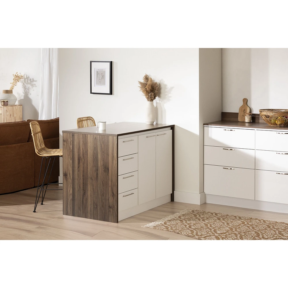 Îlot de cuisine Myro avec rangement en noyer et blanc par South Shore Furniture